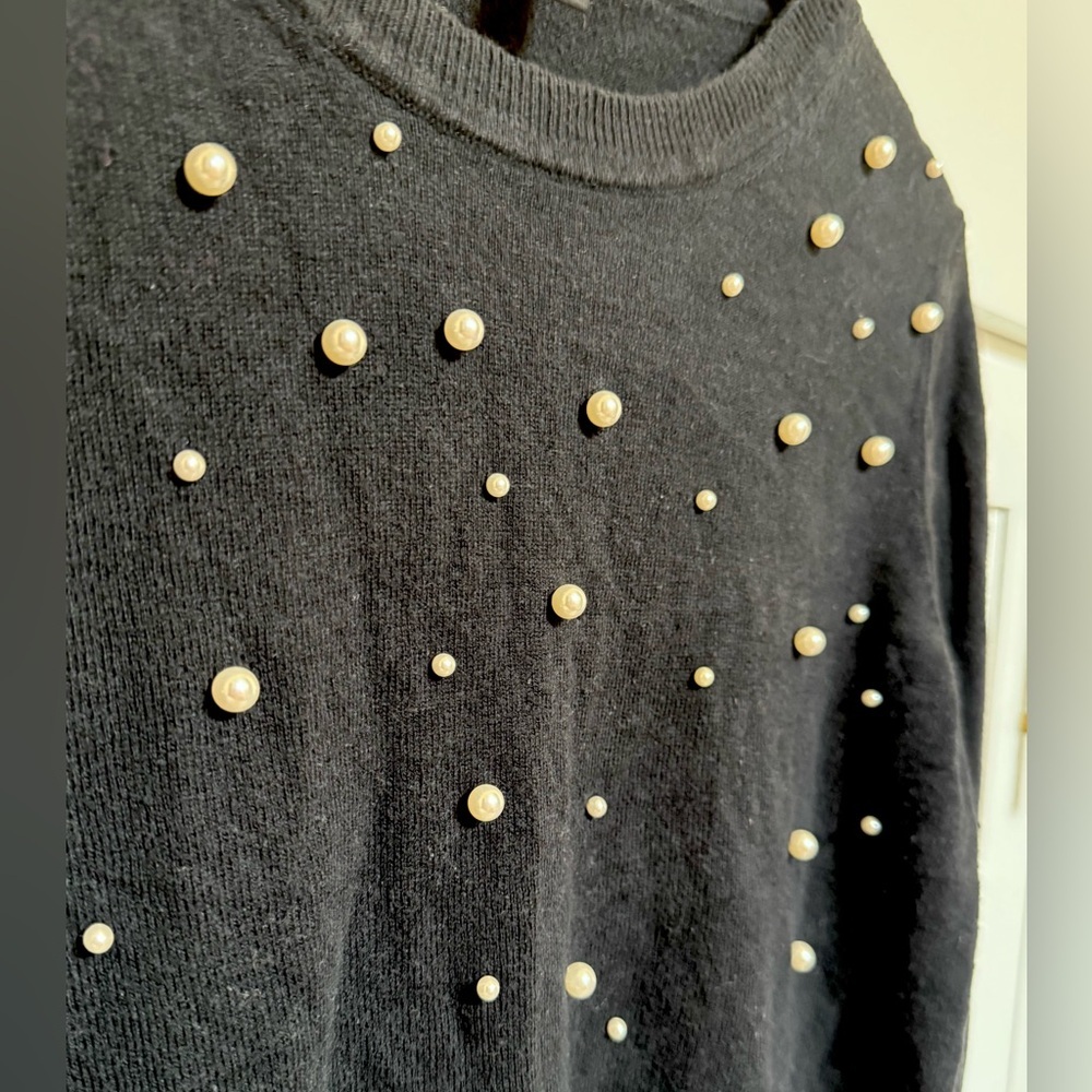 Black Sweater Shirt with Pearl Embellishments - Picture 9 of 10